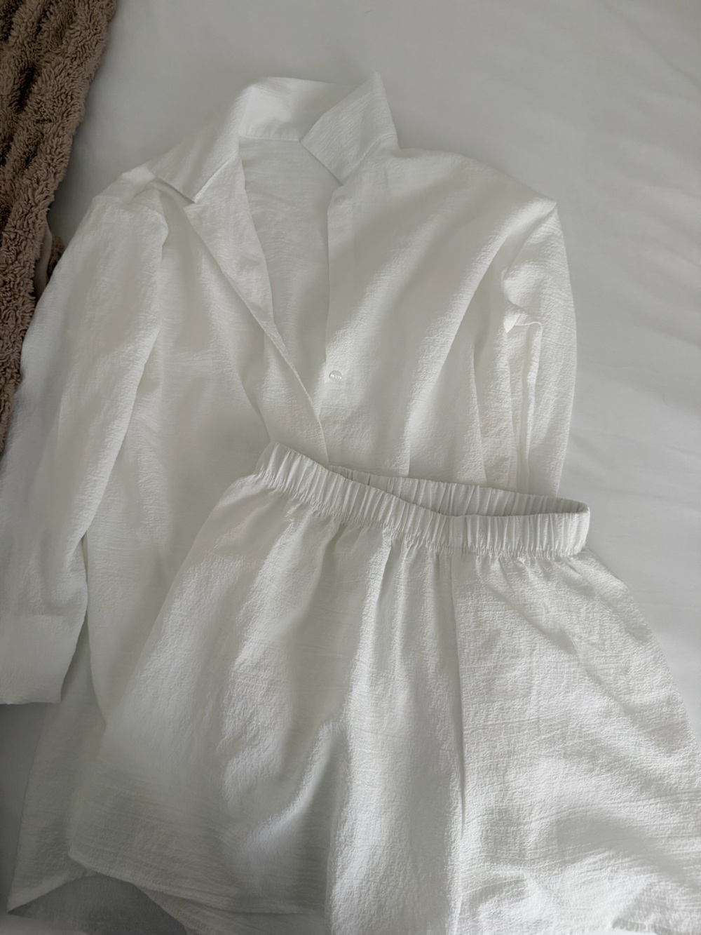 SHEIN White Oversized Button Up Textured Swim Coverup Set